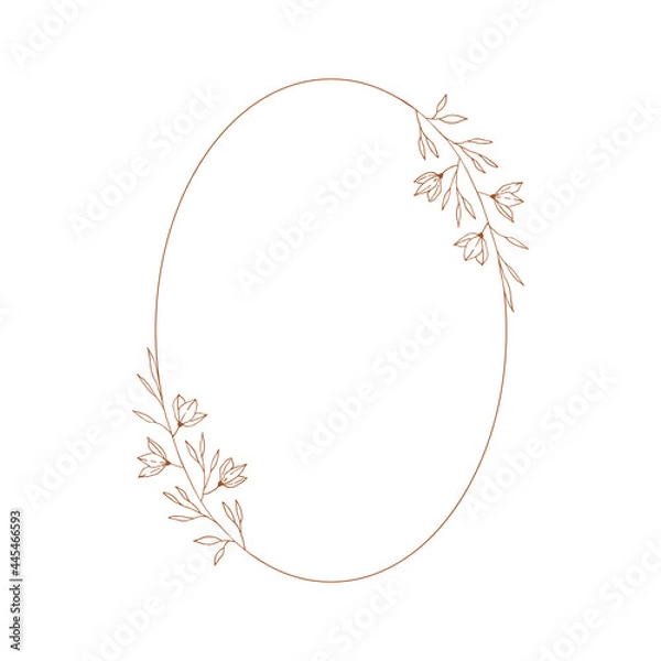 Obraz Oval frame with flowers and herbs. Wedding simple design. Vector isolated illustration.
