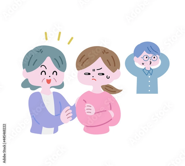 Fototapeta お節介な姑と、見て見ぬふりをする夫にイラつく妻