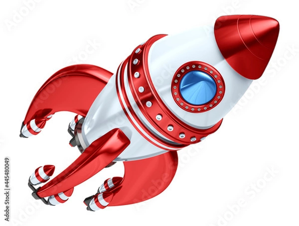 Obraz Red and white 3d rocket flying over for composition, isolated rocket