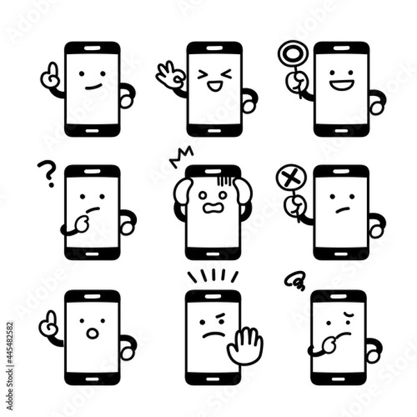 Obraz スマホのキャラクターの喜怒哀楽に関する表情セット