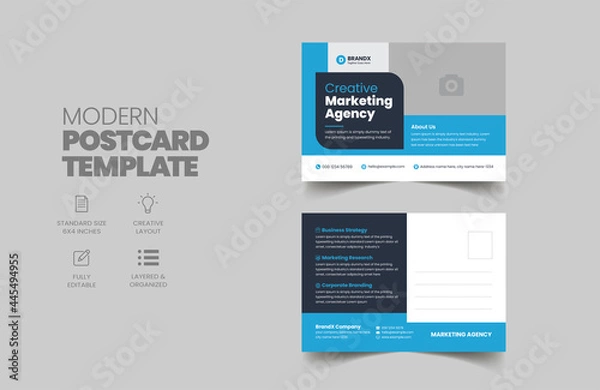 Obraz Corporate Postcard or Eddm postcard design template with blue elements
