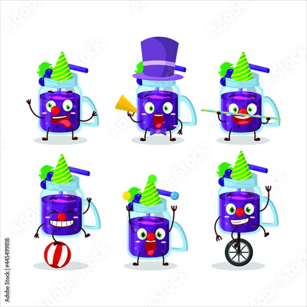 Fototapeta Cartoon character of grapes smoothie with various circus shows. Vector illustration