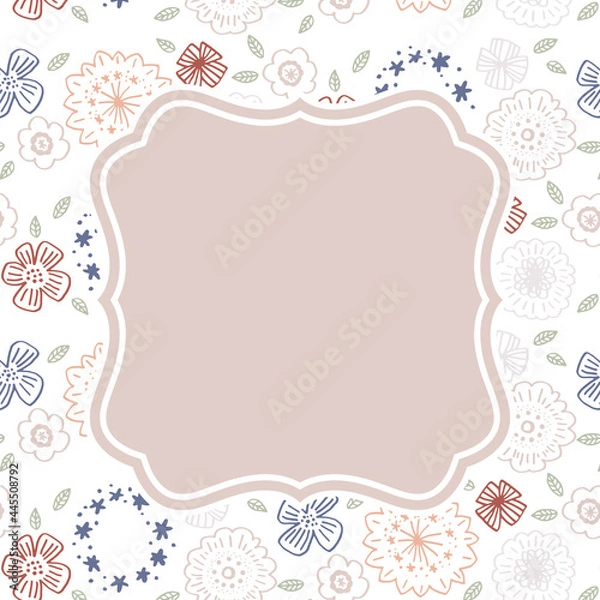 Fototapeta 赤系フラワーパターンフレーム