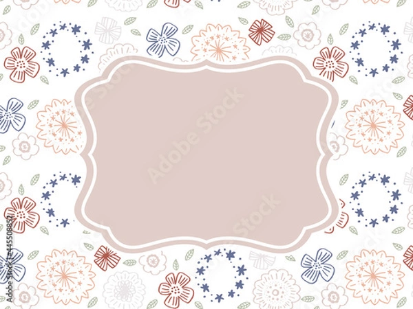 Fototapeta 赤系フラワーパターンフレーム