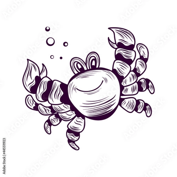Obraz Cute smiling cartoon crab. Hand drawn vector. Isolated illustration on a white background.