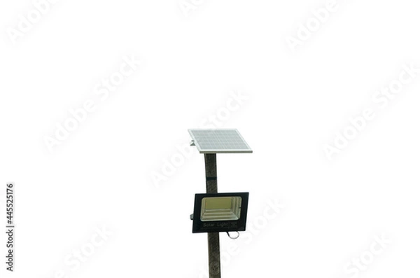 Obraz Close up of a solar powered street light isolated on white background.