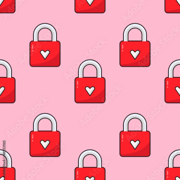 Obraz Cute lock on pink background. Seamless pattern. Vector illustration.