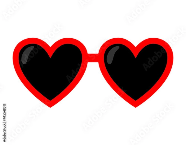 Fototapeta Red heart shape retro valentine's sunglasses isolated icon on white background. Vector illustration.