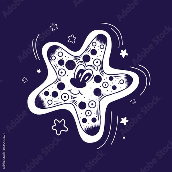 Obraz Hand drawn funny starfish. An inhabitant of the underwater world. Cute cartoon vector illustration. Design for children's textiles, poster, postcard