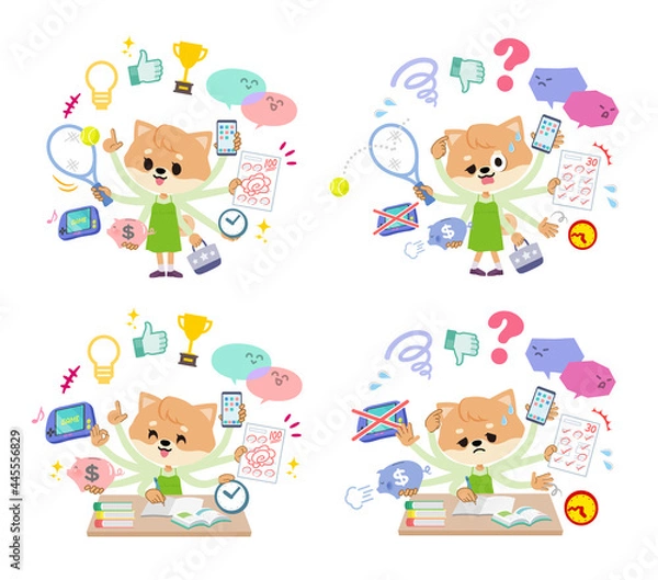 Fototapeta マルチタスクをこなすイヌの女の子のセット