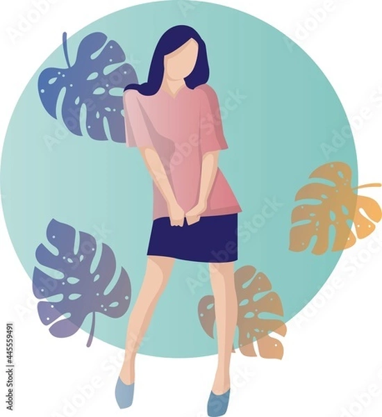 Obraz woman vector flat design on leaf background