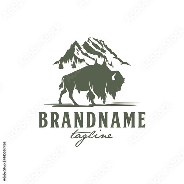 Obraz Bison and Rocky Mountain Logo Design Vector Image