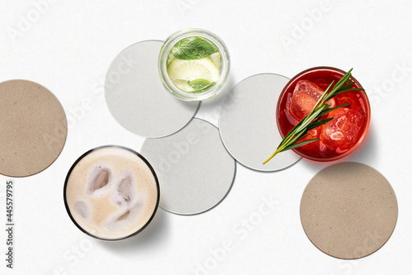 Obraz White round Drink Coasters Mockup. Top view. 3D Illustration