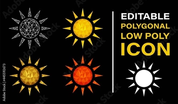 Fototapeta Set of Sun Icon Logo, vector. With Colorful Polygonal Low Poly. Colorful abstract Icon Vector. Origami style icon. White, yellow, gold, and orange colors
