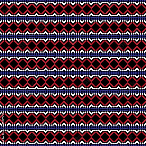 Obraz Abstract tricolour patterns on black background, Abstract vector wallpaper, Seamless pattern background.