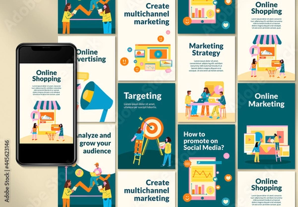 Fototapeta Marketing Strategy Flat Design Editable Layout