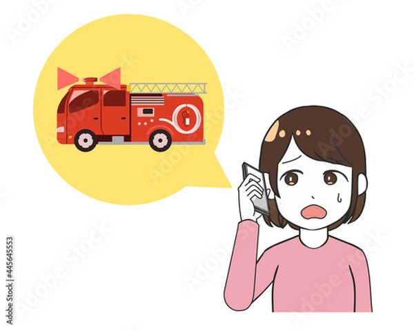 Fototapeta 消防署に通報　スマホ　女性