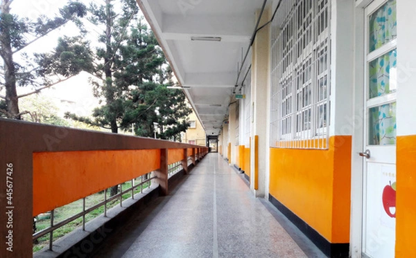 Obraz Classroom corridor in elementary school, Taiwan