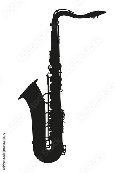 Fototapeta Detailed saxophone silhouette isolated on white background. Side view. Vector illustration