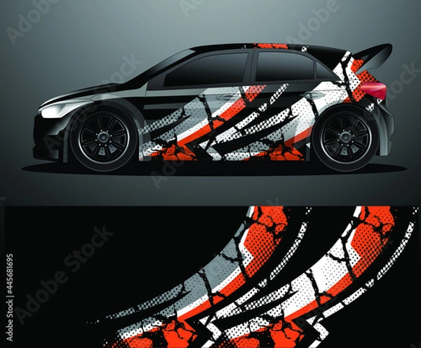 Obraz Rally car decal graphic wrap vector, abstract background