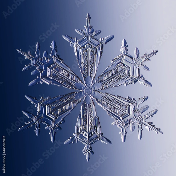 Fototapeta Real snowflake on blue background