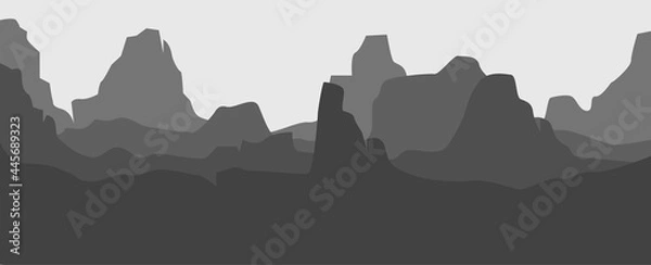 Fototapeta 1720 x 720 Monochrome canyon landscape vector illustration used for background, desktop background, minimalist background.