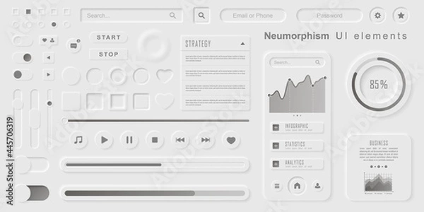 Fototapeta User interface elements for mobile app. Neumorphism User interface design kit. Neumorphism UI UX icons set.