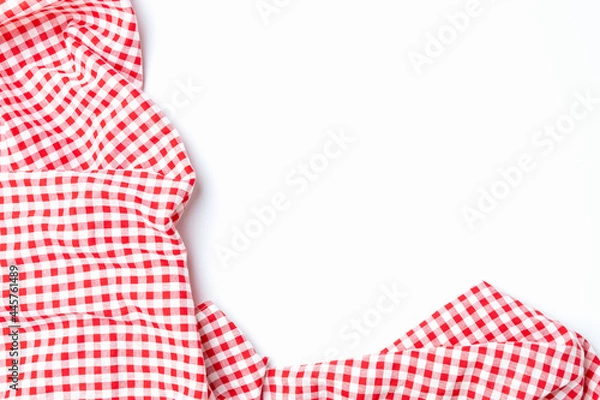 Fototapeta Top view fabric red and white checkered isolated on a white background with copy space.