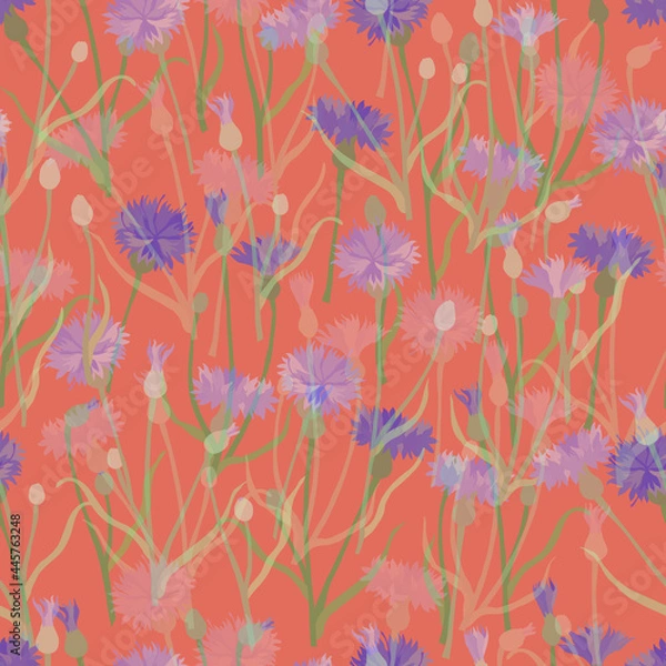 Fototapeta Seamless Pattern with a Colored Cornflower Parts