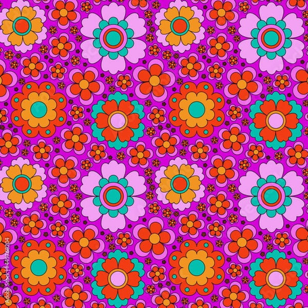 Fototapeta Abstract groovy floral pattern background. Vector.