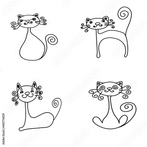 Fototapeta Doodle cat character set