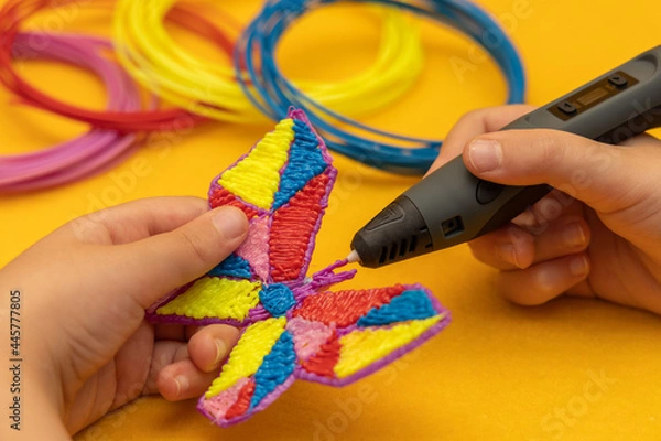 Fototapeta Making a colorfull buttlerfly with a 3d pen color