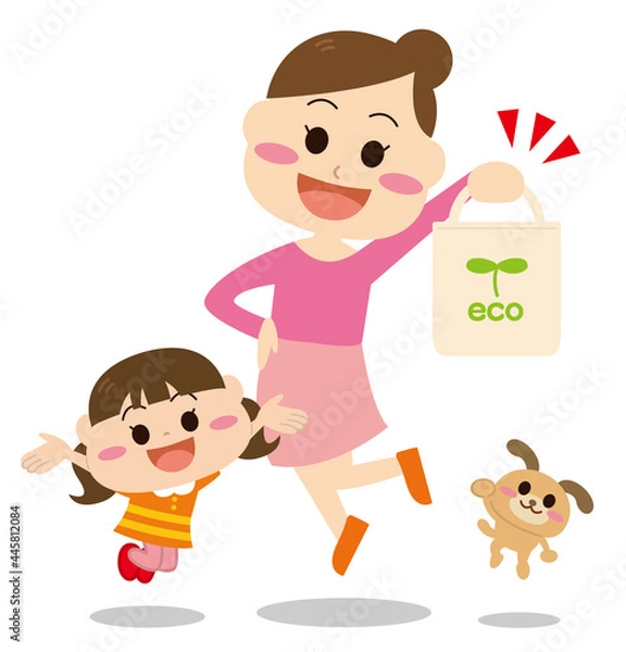 Obraz エコバックを持つ女性の親子