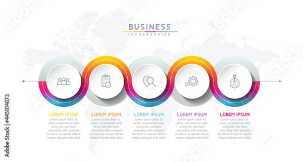 Fototapeta Vector illustration infographics design template, business information, presentation chart, with 5 options or steps. 
