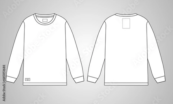 Obraz Long sleeve Round neck T-shirt overall technical fashion Drawing flat sketch template front and back view. apparel dress design vector illustration mockup tee CAD. Easy edit and customizable.