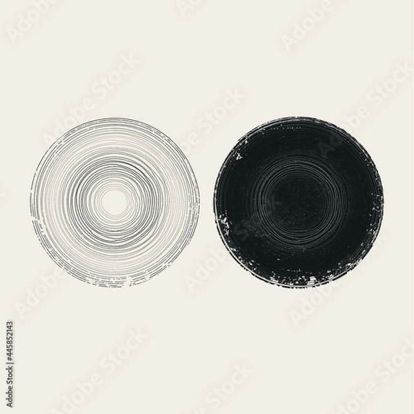 Fototapeta Modern poster with minimalist design elements . Grunge textured circle and lines in Boho style  . Wall art , home deco . Vector abstract shape.