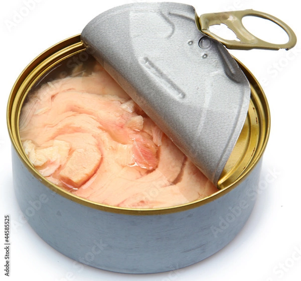 Fototapeta Canned soy free albacore white meat tuna packed in water.