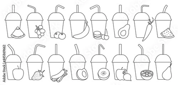 Fototapeta Smoothie vector outline set icon. Vector illustration fresh juice on white background. Isolated outline set icon smoothie.