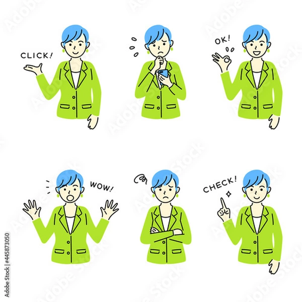 Fototapeta 会社員女性のポーズ・表情セット