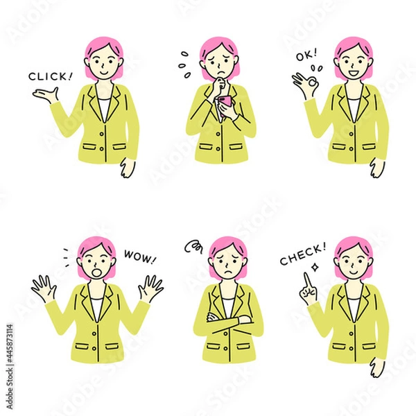 Fototapeta 会社員女性のポーズ・表情セット