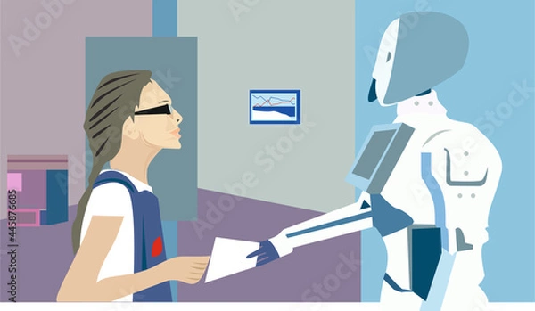 Obraz student studying new technology with robot