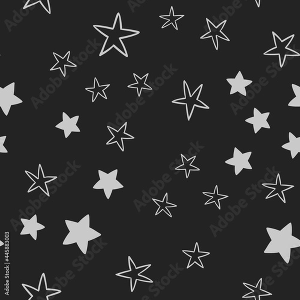 Fototapeta Star doodles seamless pattern. Hand drawn stars illustrations, background texture. Monochromatic.