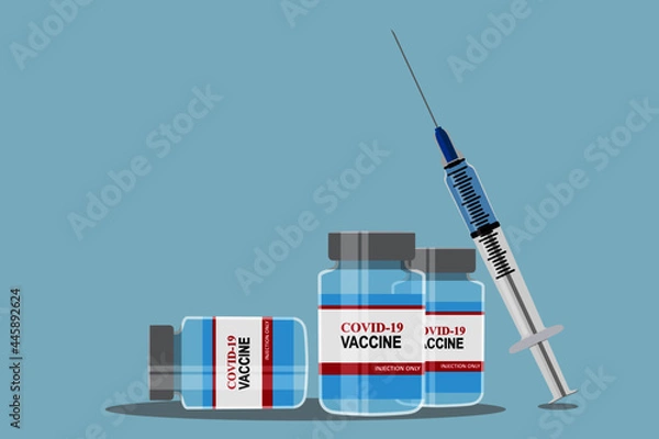 Fototapeta Medical syringe with covid 19 or coronavirus vaccine bottle isolated on clear background