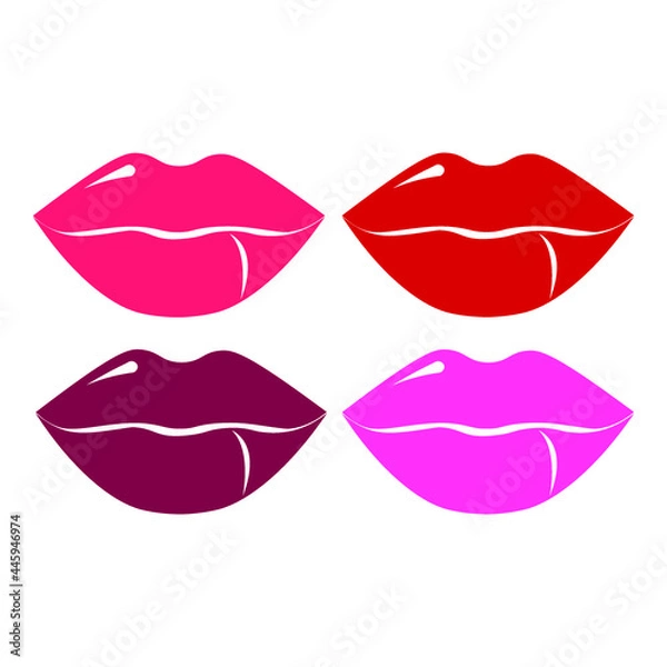 Fototapeta Set of different colored with lipstick lips. Vector illustration.