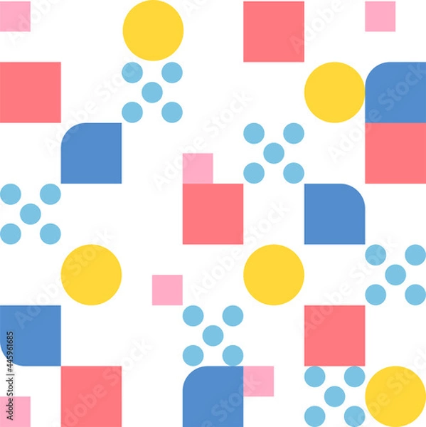 Fototapeta Multi-colored circles and square dots form a pattern. Simple pattern design template.