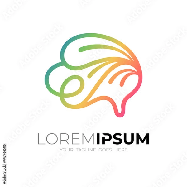 Fototapeta Simple brain logo with line design illustration