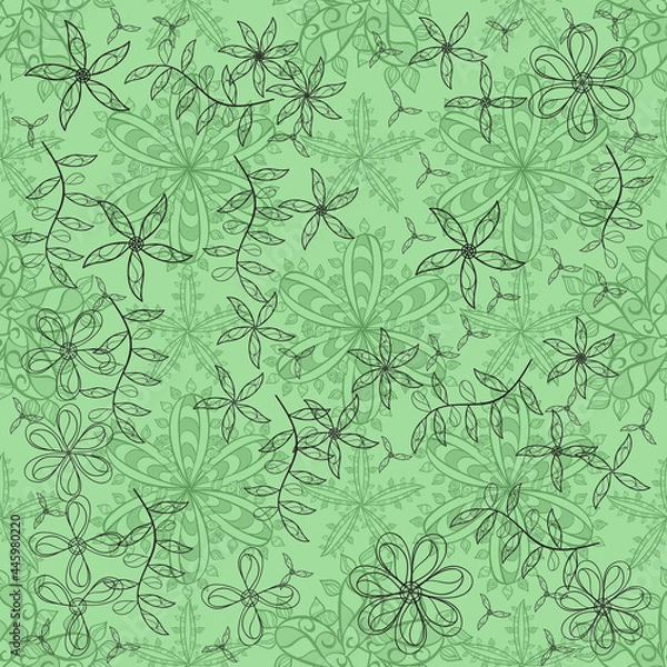 Fototapeta pattern with interesting doodles on colorfil background. Raster illustration.