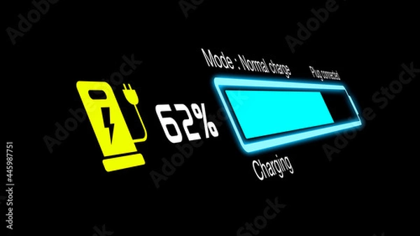 Fototapeta Colorful electric vehicle car charging battery indicating progress of the increasing with percentage show fill up to 100%