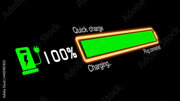 Fototapeta Colorful electric vehicle car charging battery indicating progress of the increasing with percentage show fill up to 100%