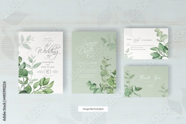Fototapeta greenery wedding invitation card with arrangement eucalyptus